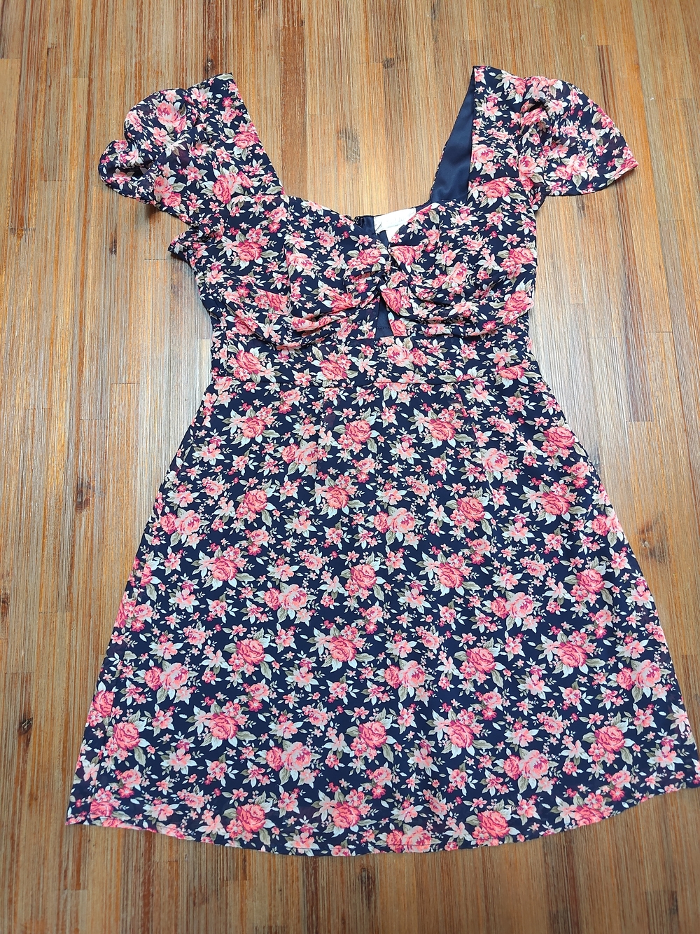 Altar'd State Navy Mini Dress with Pink Floral Print W/ Cut Out